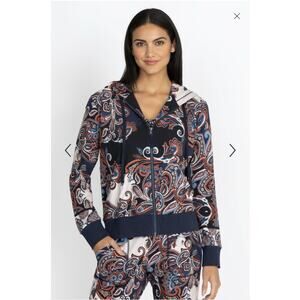 Johnny Was Hoodie Womens S Paisley Full Zip Jacket Stretch Pockets Designer Cali